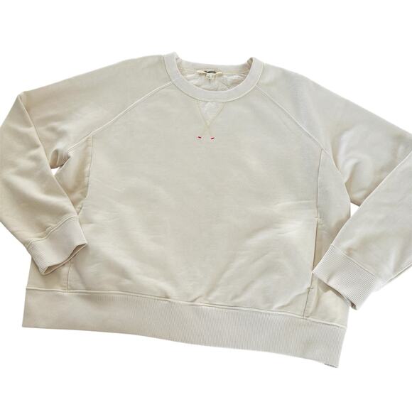 Madewell Casual Garment-Dyed Crewneck Sweatshirt Parchment Cream Pockets Medium - Picture 2 of 7